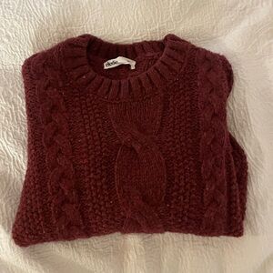 Chunky Knit Cable Sweater Burgundy